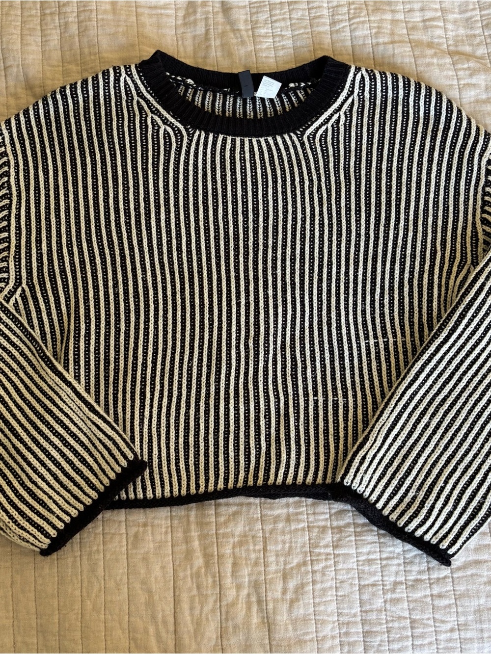Divided Black & White Striped Crewneck Sweater